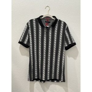 Mens Barabas Black and White Patterned Polo Size 2XL